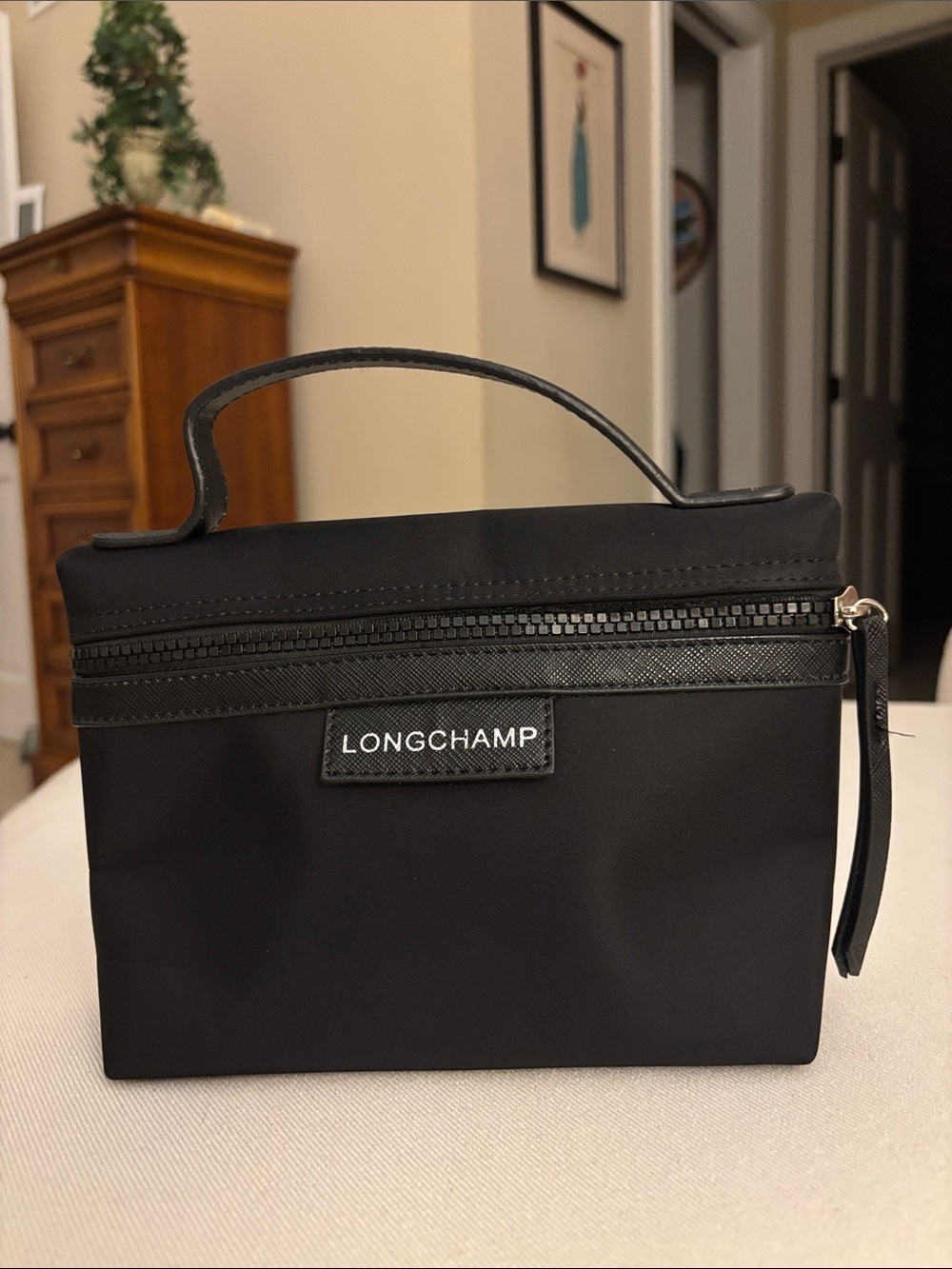 Longchamp Black Le Pliage neo Toiletry/ cosmetics bag.